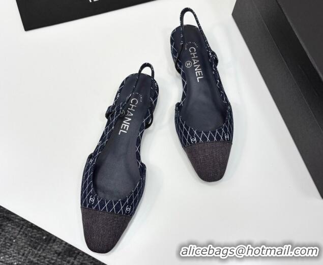 Luxury Chanel Quilted Denim Classic Slingbacks Flats Dark Blue 2025 G31319