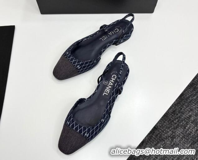 Luxury Chanel Quilted Denim Classic Slingbacks Flats Dark Blue 2025 G31319