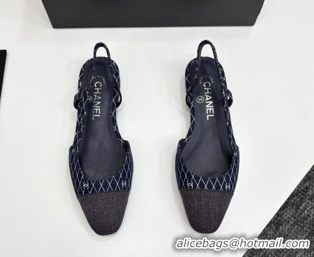 Luxury Chanel Quilted Denim Classic Slingbacks Flats Dark Blue 2025 G31319