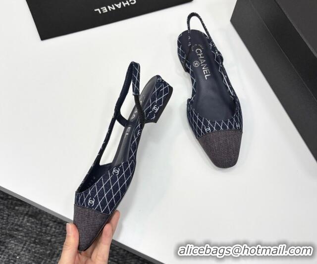 Luxury Chanel Quilted Denim Classic Slingbacks Flats Dark Blue 2025 G31319