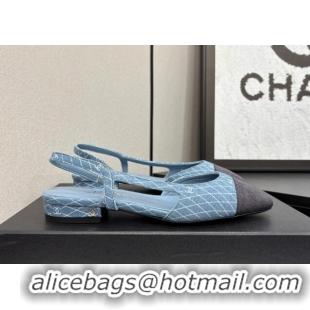 Top Grade Chanel Quilted Denim Classic Slingbacks Flats Light Blue 2025 G31319