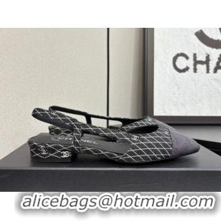 Buy Luxury Chanel Quilted Denim Classic Slingbacks Flats Black 2025 G31319