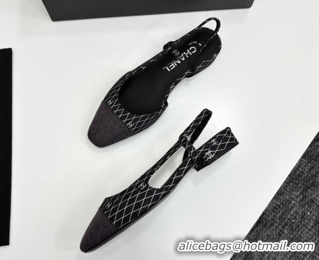 Buy Luxury Chanel Quilted Denim Classic Slingbacks Flats Black 2025 G31319
