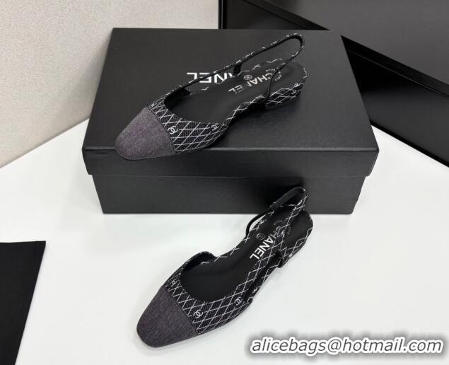 Buy Luxury Chanel Quilted Denim Classic Slingbacks Flats Black 2025 G31319