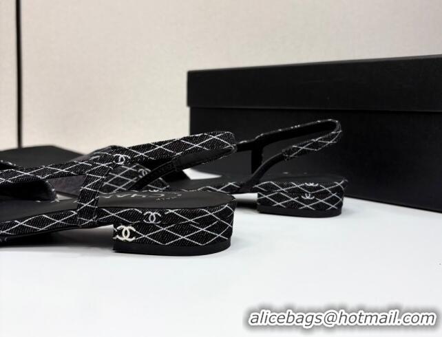 Buy Luxury Chanel Quilted Denim Classic Slingbacks Flats Black 2025 G31319
