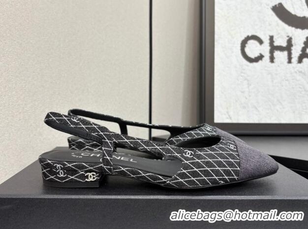 Buy Luxury Chanel Quilted Denim Classic Slingbacks Flats Black 2025 G31319