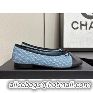 Good Quality Chanel Quilted Denim Classic Ballet Flats Light Blue 2025 G02819
