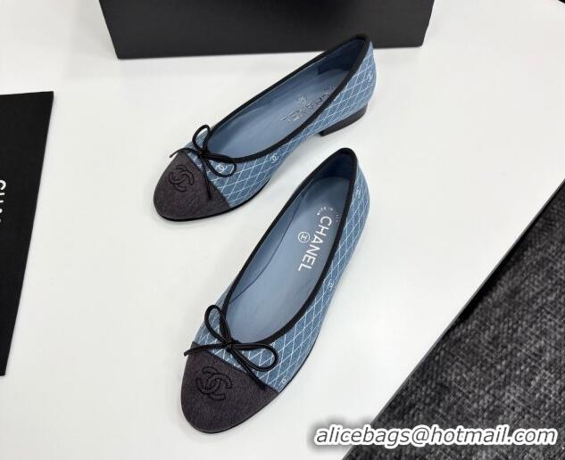Good Quality Chanel Quilted Denim Classic Ballet Flats Light Blue 2025 G02819
