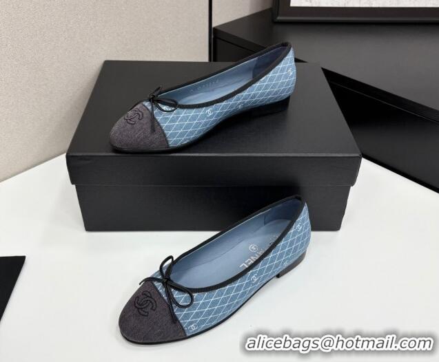 Good Quality Chanel Quilted Denim Classic Ballet Flats Light Blue 2025 G02819