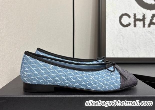 Good Quality Chanel Quilted Denim Classic Ballet Flats Light Blue 2025 G02819