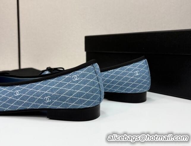 Good Quality Chanel Quilted Denim Classic Ballet Flats Light Blue 2025 G02819