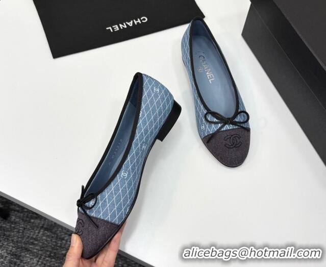 Good Quality Chanel Quilted Denim Classic Ballet Flats Light Blue 2025 G02819