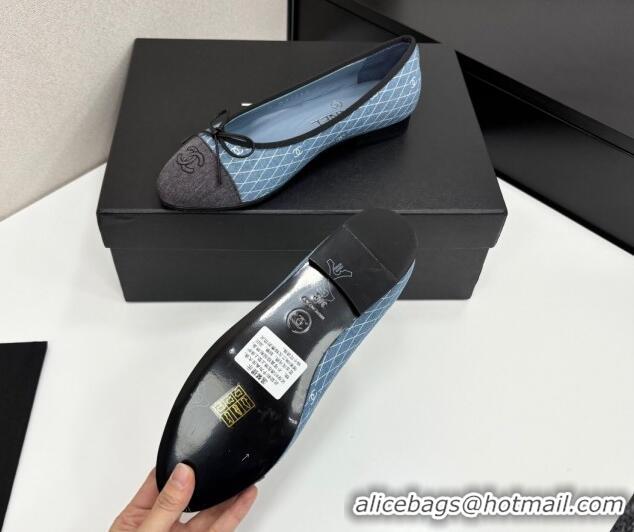 Good Quality Chanel Quilted Denim Classic Ballet Flats Light Blue 2025 G02819