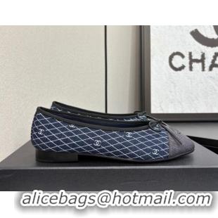 Buy Discount Chanel Quilted Denim Classic Ballet Flats Dark Blue 2025 G02819 0416
