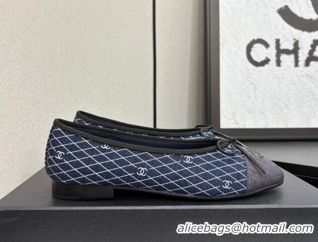 Buy Discount Chanel Quilted Denim Classic Ballet Flats Dark Blue 2025 G02819 0416