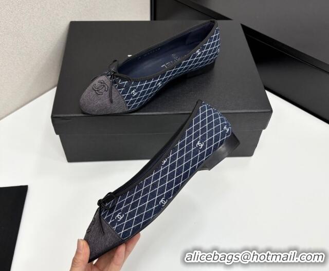 Buy Discount Chanel Quilted Denim Classic Ballet Flats Dark Blue 2025 G02819 0416