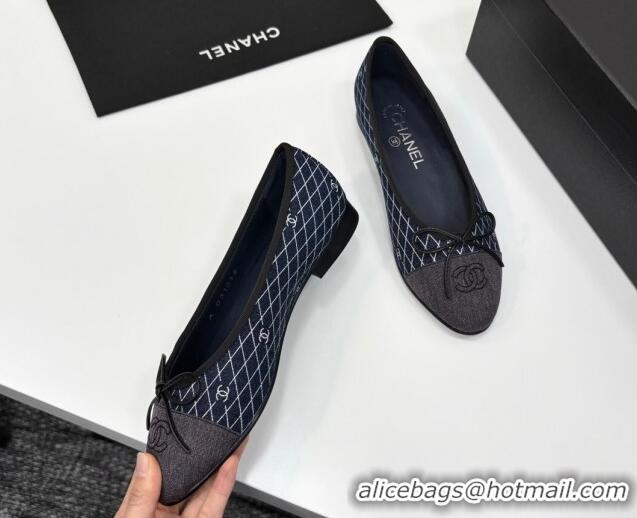 Buy Discount Chanel Quilted Denim Classic Ballet Flats Dark Blue 2025 G02819 0416