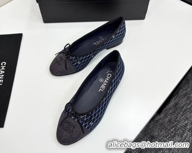 Buy Discount Chanel Quilted Denim Classic Ballet Flats Dark Blue 2025 G02819 0416