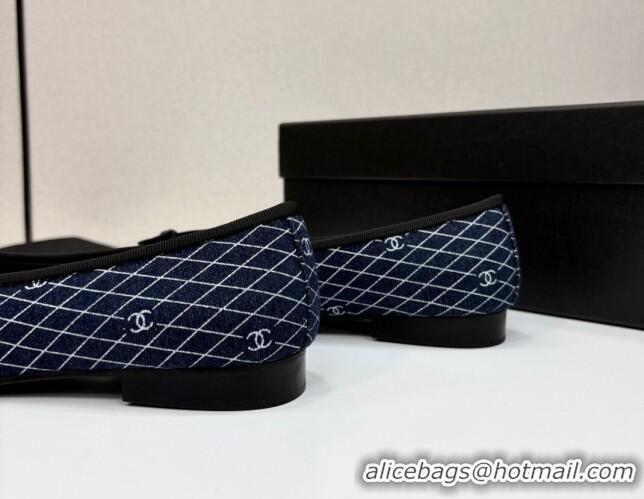 Buy Discount Chanel Quilted Denim Classic Ballet Flats Dark Blue 2025 G02819 0416
