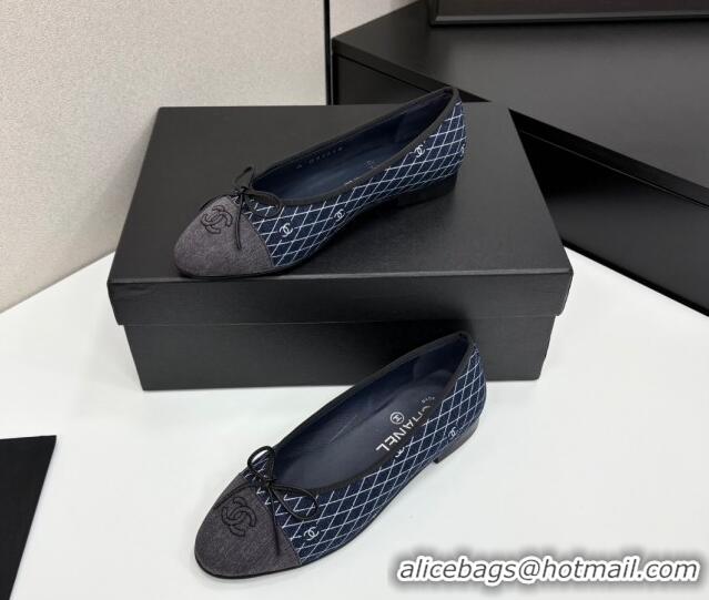 Buy Discount Chanel Quilted Denim Classic Ballet Flats Dark Blue 2025 G02819 0416