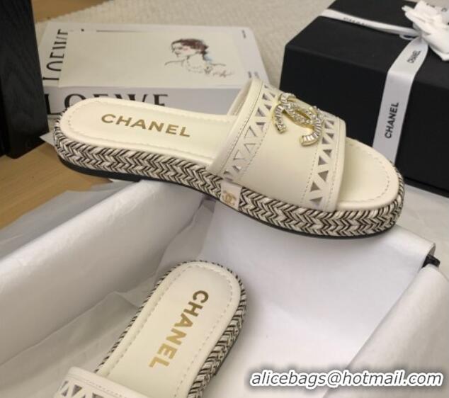 Unique Style Chanel Cutout Calfskin Flat Slides Sandal White 2025 CH041611