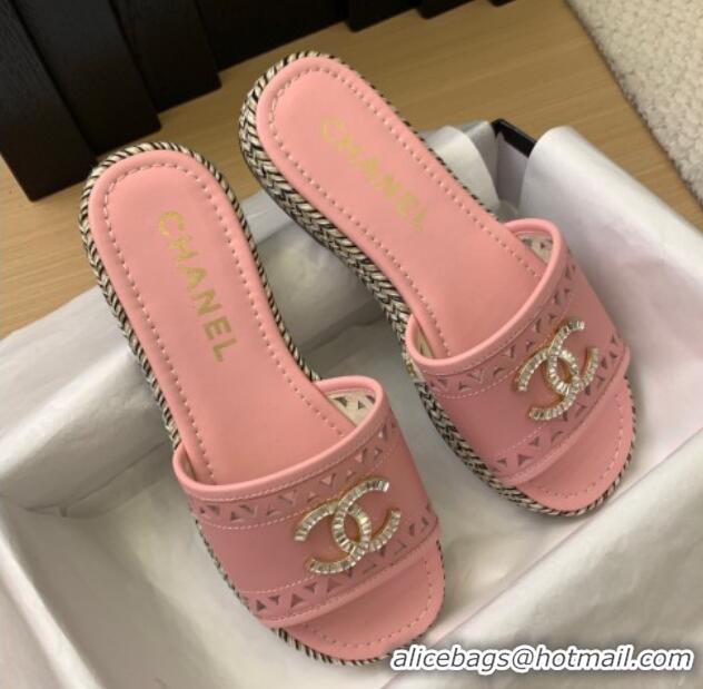 Grade Quality Chanel Cutout Calfskin Flat Slides Sandal Pink 2025 CH041611