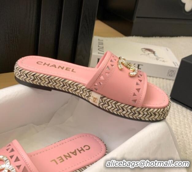 Grade Quality Chanel Cutout Calfskin Flat Slides Sandal Pink 2025 CH041611