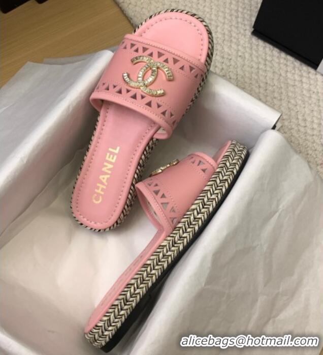 Grade Quality Chanel Cutout Calfskin Flat Slides Sandal Pink 2025 CH041611