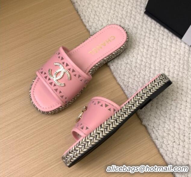Grade Quality Chanel Cutout Calfskin Flat Slides Sandal Pink 2025 CH041611