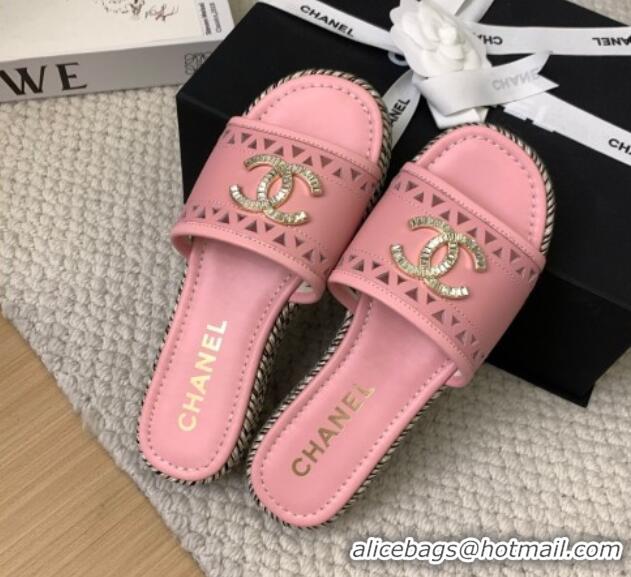Grade Quality Chanel Cutout Calfskin Flat Slides Sandal Pink 2025 CH041611