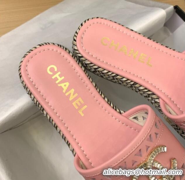 Grade Quality Chanel Cutout Calfskin Flat Slides Sandal Pink 2025 CH041611