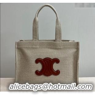 Buy Discount Celine Large Cabas Thais Tote Bag in Striped Linen C196762 2024