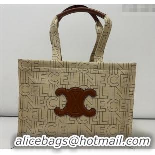 Trendy Design Celine Large Cabas Thais Tote Bag in Triomphe Print Textile 196762 Beige 2024