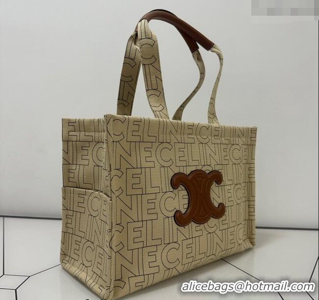 Trendy Design Celine Large Cabas Thais Tote Bag in Triomphe Print Textile 196762 Beige 2024