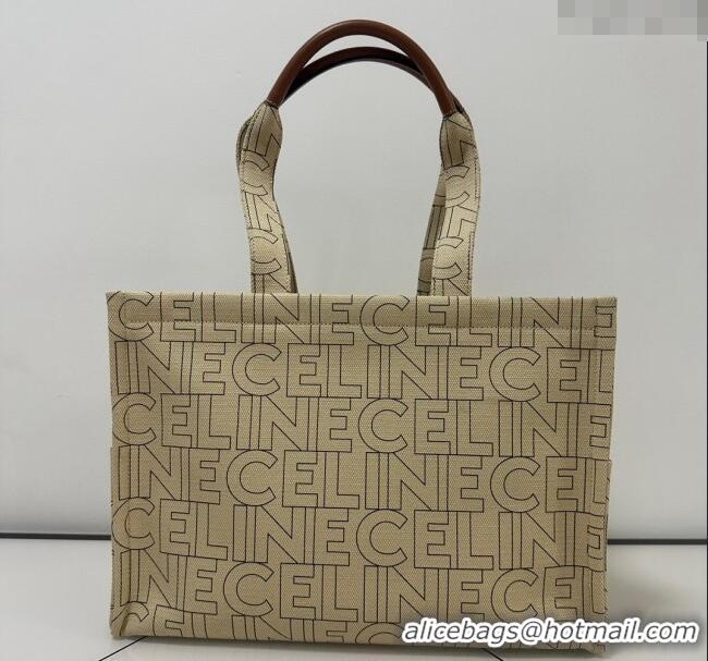 Trendy Design Celine Large Cabas Thais Tote Bag in Triomphe Print Textile 196762 Beige 2024