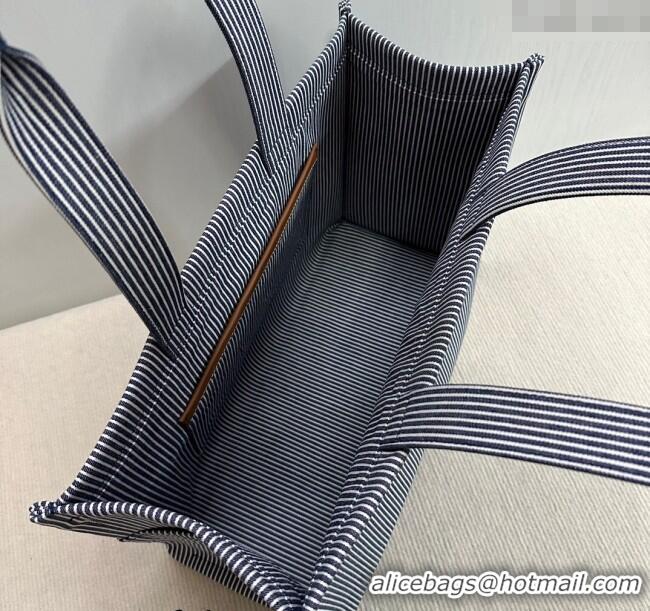 Most Popular Celine Large Cabas Thais Tote Bag in Striped Textile 196762 Navy Blue 2024