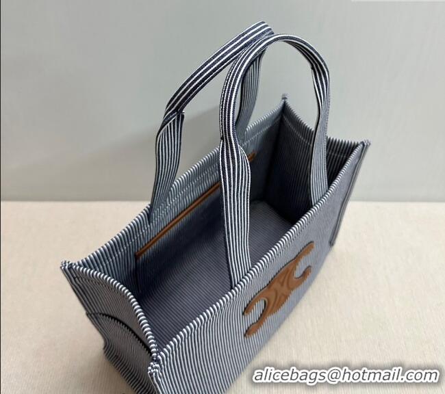 Most Popular Celine Large Cabas Thais Tote Bag in Striped Textile 196762 Navy Blue 2024