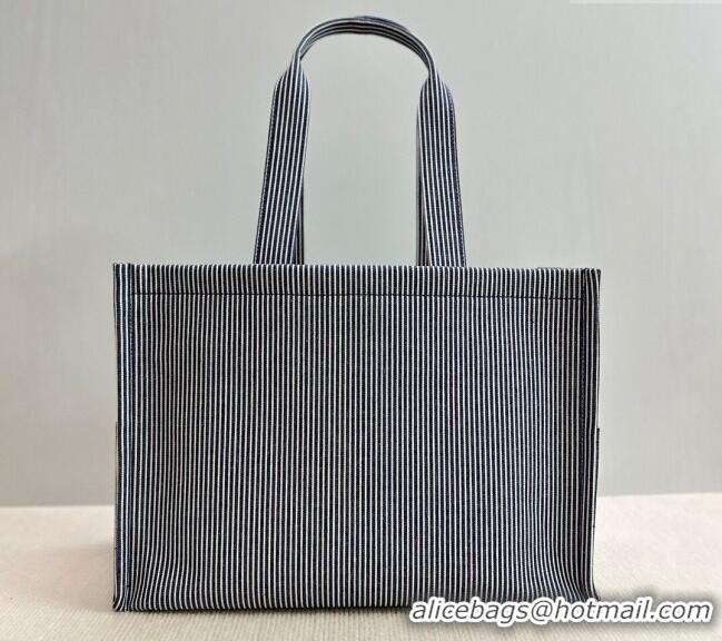 Most Popular Celine Large Cabas Thais Tote Bag in Striped Textile 196762 Navy Blue 2024