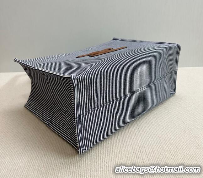 Most Popular Celine Large Cabas Thais Tote Bag in Striped Textile 196762 Navy Blue 2024