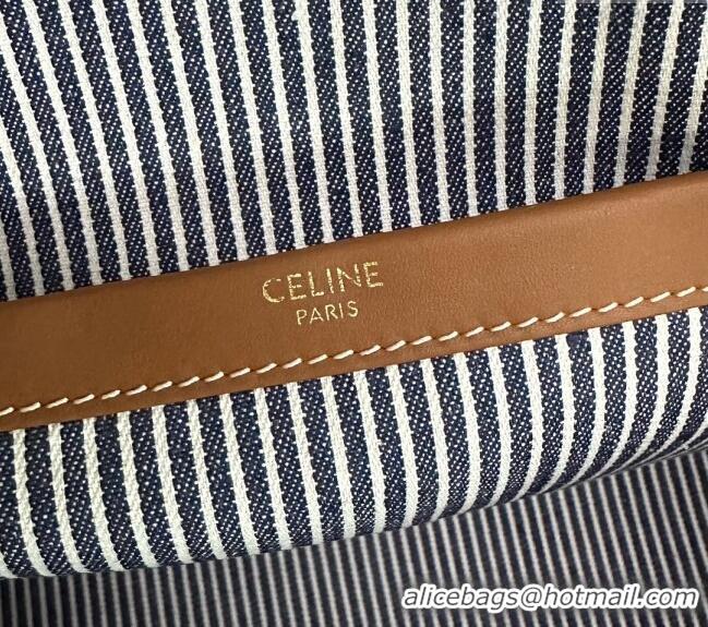 Most Popular Celine Large Cabas Thais Tote Bag in Striped Textile 196762 Navy Blue 2024