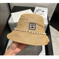 Buy Inexpensive Chanel Cotton Linen Bucket Hat with Pearls 7140 Brown 2025