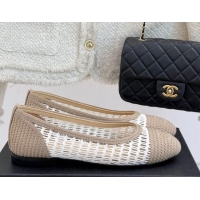 Sophisticated Chanel Crochet Straw Ballet Flats Beige/White 2025 G46352