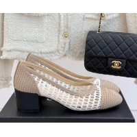 Good Looking Chanel Crochet Straw Pumps 5cm Beige/White 2025 G46352