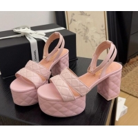 Popular Style Chanel Quilted Lambskin Platform Sandals 8.5cm G46427 Pink