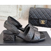 Buy Luxury Chanel Quilted Lambskin Platform Sandals 5cm G46429 Black