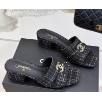 Perfect Chanel Tweed Heel Slides Sandal 5cm Black 2025 CH041508