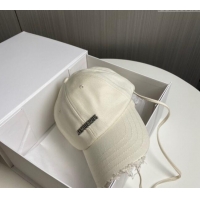 Inexpensive Jacquemus Canvas Baseball Hat with Fringe and Strap J3001 White 2024