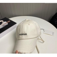 Inexpensive Jacquemus Canvas Baseball Hat with Fringe and Strap J3001 White 2024