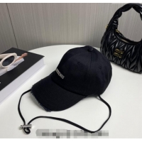 Shop Duplicate Jacquemus Canvas Baseball Hat with Fringe and Strap J3001 Black 2024