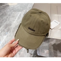 Super Quality Jacquemus Canvas Baseball Hat with Fringe and Strap J3001 Khaki Green 2024